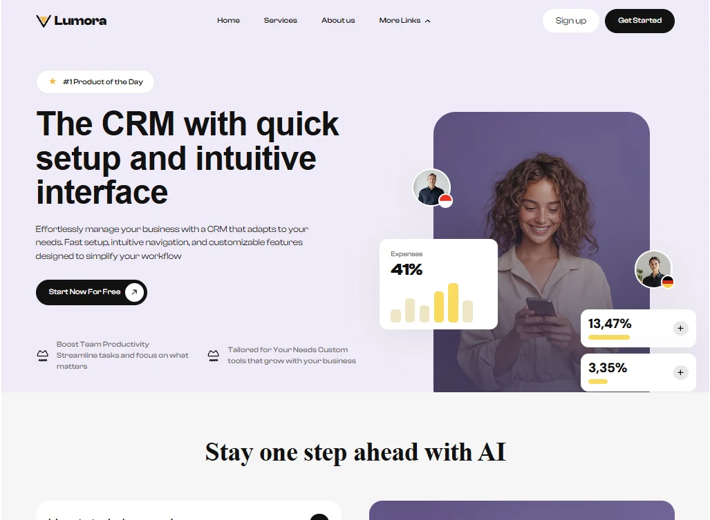 Section of the finished landing page